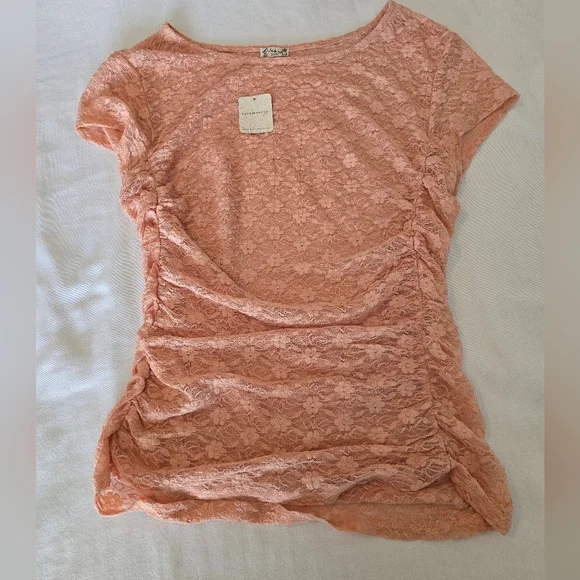Free People Intimately Keep It Simple Lace Ruched Top Y2k Coral Blush XL NWT - Picture 2 of 12